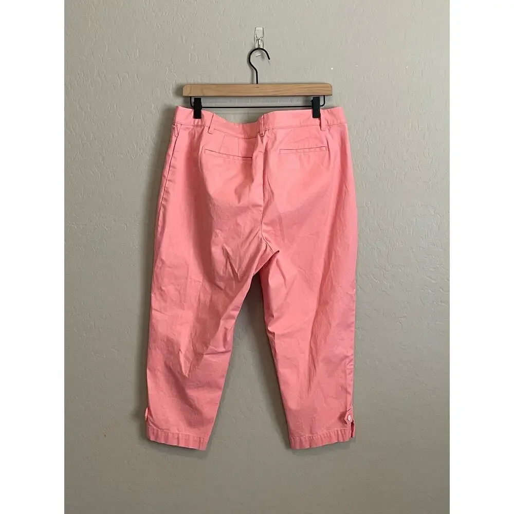 Talbots Women's Pink/Coral Perfect Crop pants with button detail - 14 Petite - Picture 2 of 5